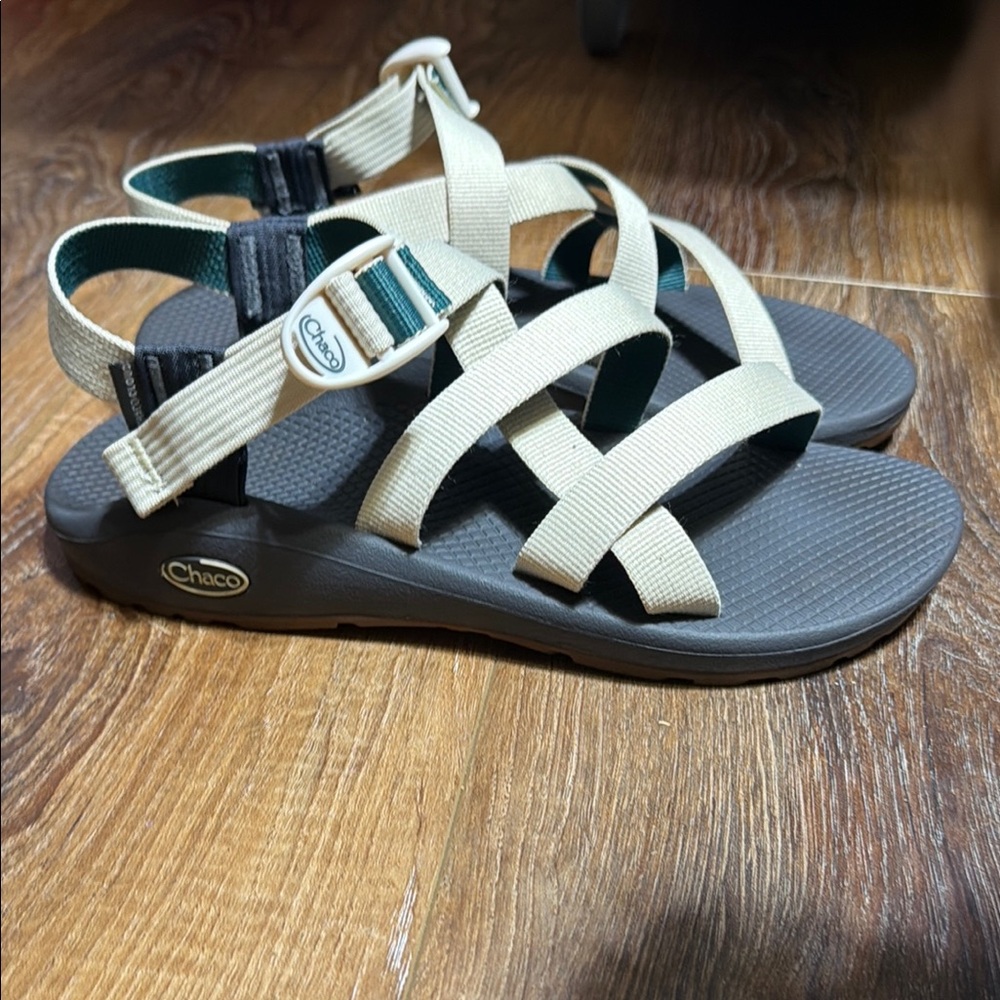 Chaco Beige Strappy Sandals with Charcoal Footbed